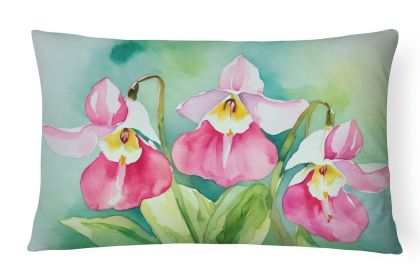 State Watercolor Flowers Throw Pillow Throw Pillow for Indoor Couch Bed Outdoor Patio Washable, Minnesota Pink and White Lady s Slippers 1673,12H
